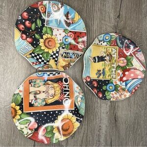 Mary Engelbreit USA‎ VTG Colorful Beach Melamine Scalloped Edge Set of 3 Plates